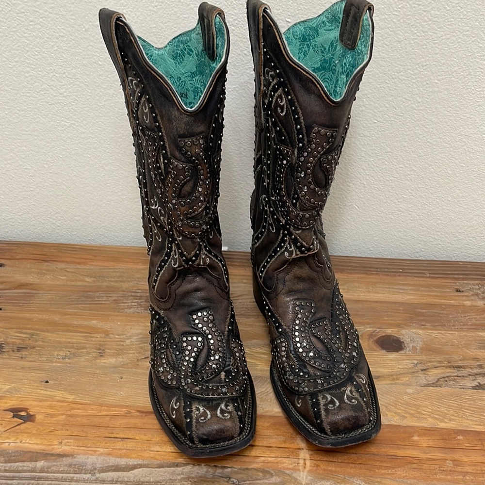 Corral Bling Horseshoe Cowboy Boots Shoes sz 9